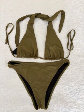 Simons Olive Green Tie-Halter Bikini Set size XS